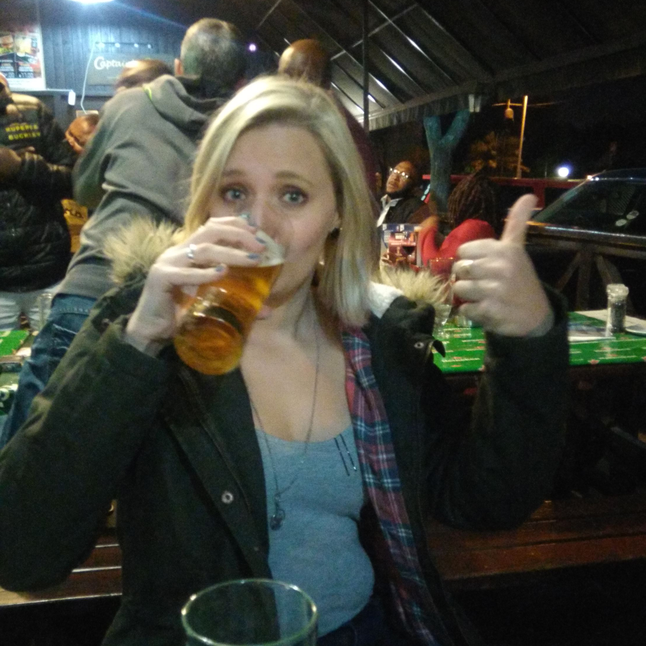 A picture of myself, Anesca, drinking a nice pint of beer.